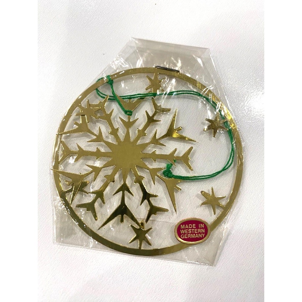 Vintage Made in West Germany Gold Colored Snowflake Ornament NEW